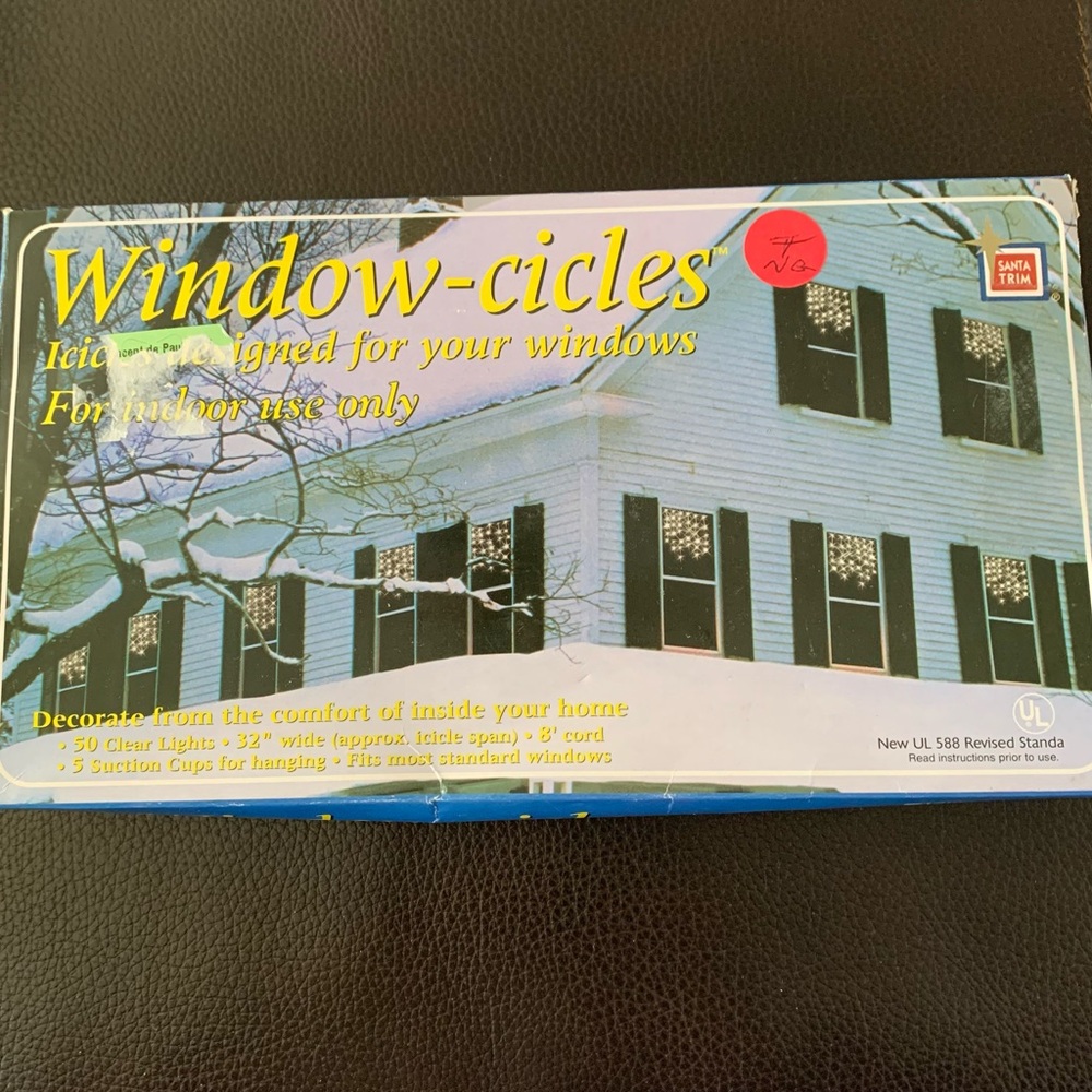 Santa Trim Window - Cicles 50 Clear String Lights Indoor Hanging Icicles 32" NOS